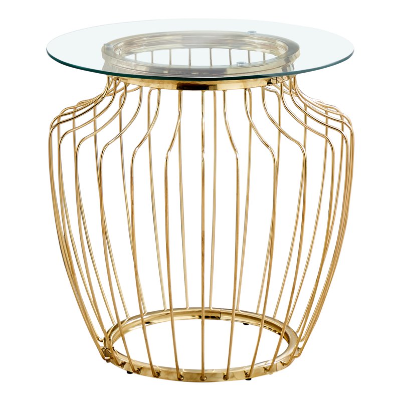 Monarch 23.75" Round Modern Glass Top Accent End Table in Gold I 7826