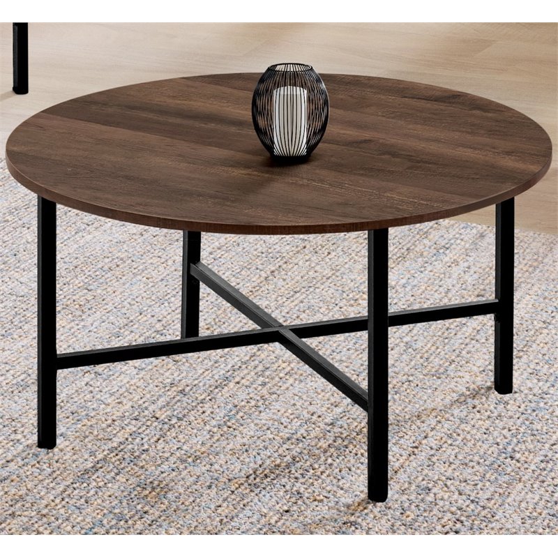 Monarch 3 Piece Contemporary Round Wood Top Coffee Table Set in Brown ...