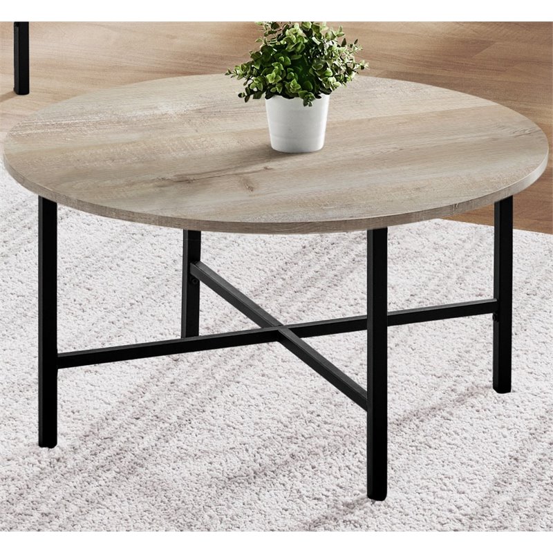 Monarch 3 Piece Contemporary Round Wood Top Coffee Table Set in Taupe
