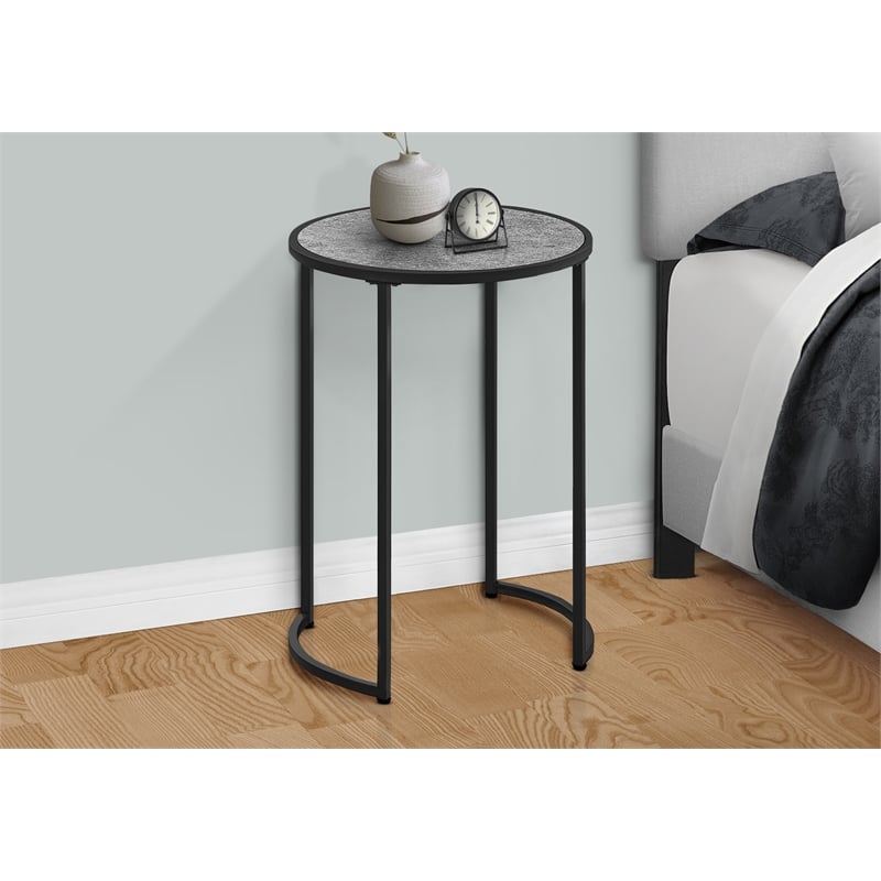 Accent Table Side Round End Nightstand Lamp Bedroom Metal Grey