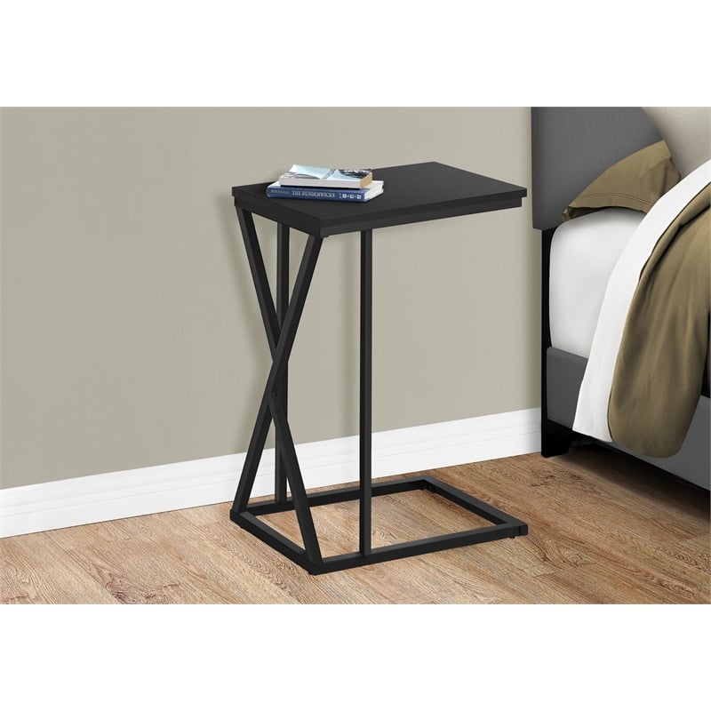 Accent Table C-shaped End Side Snack Living Room Bedroom Metal Black
