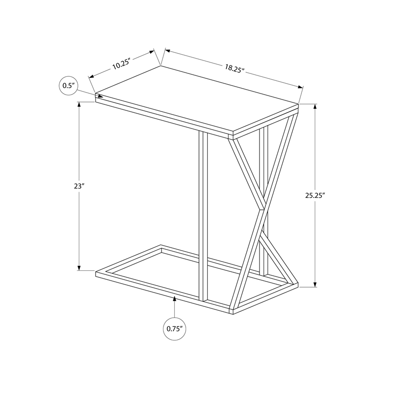 Accent Table C-shaped End Side Snack Living Room Bedroom Metal Black