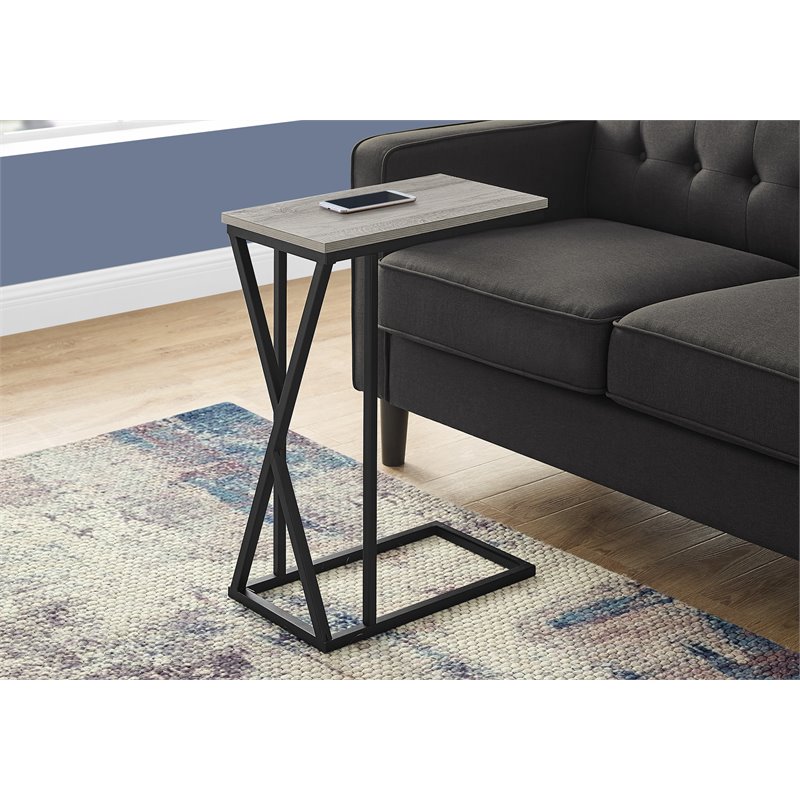 Accent Table C-shaped End Side Snack Living Room Bedroom Metal Grey