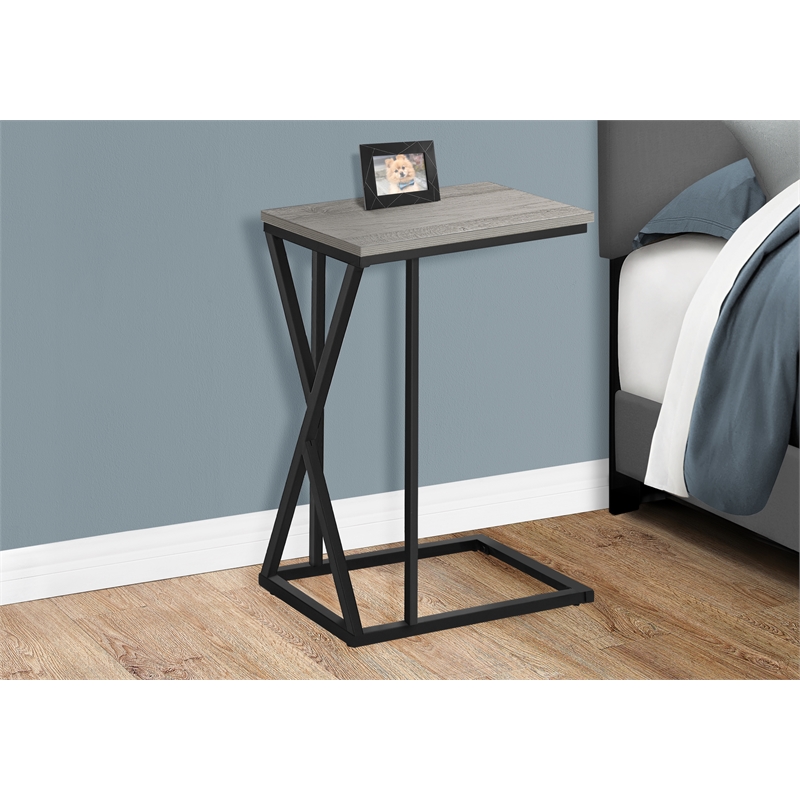 Accent Table C-shaped End Side Snack Living Room Bedroom Metal Grey