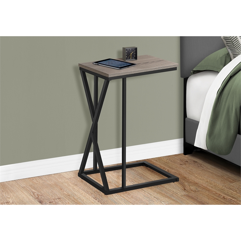 Accent Table C-shaped End Side Snack Living Room Bedroom Metal Brown