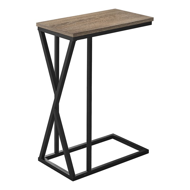 Accent Table C-shaped End Side Snack Living Room Bedroom Metal Brown