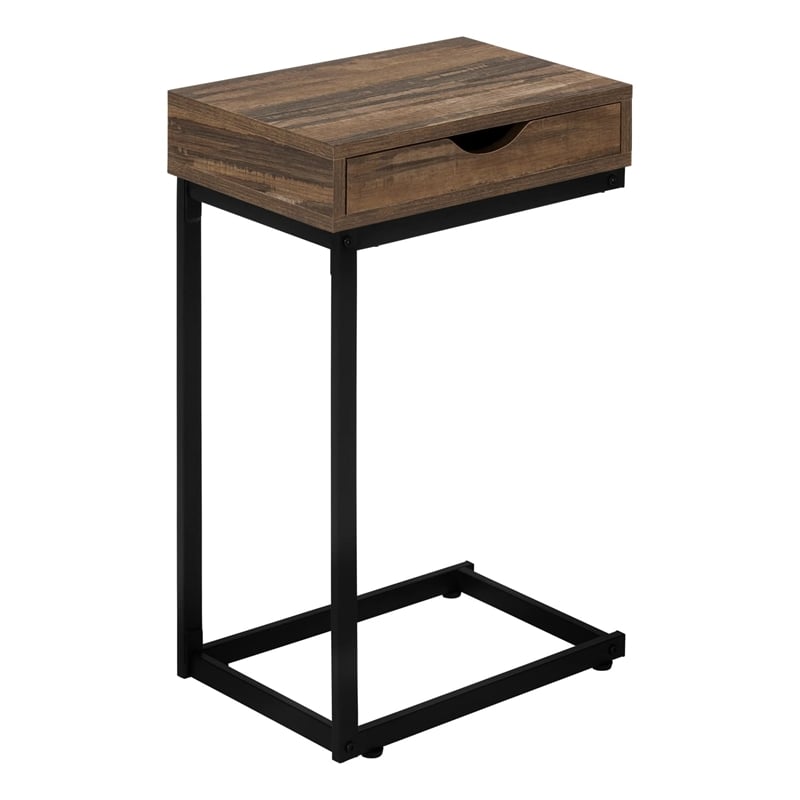 Accent Table C-shaped End Side Snack Living Room Bedroom Metal Brown