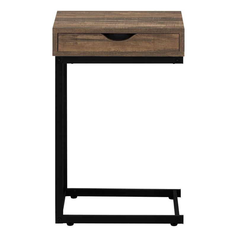 Accent Table C-shaped End Side Snack Living Room Bedroom Metal Brown