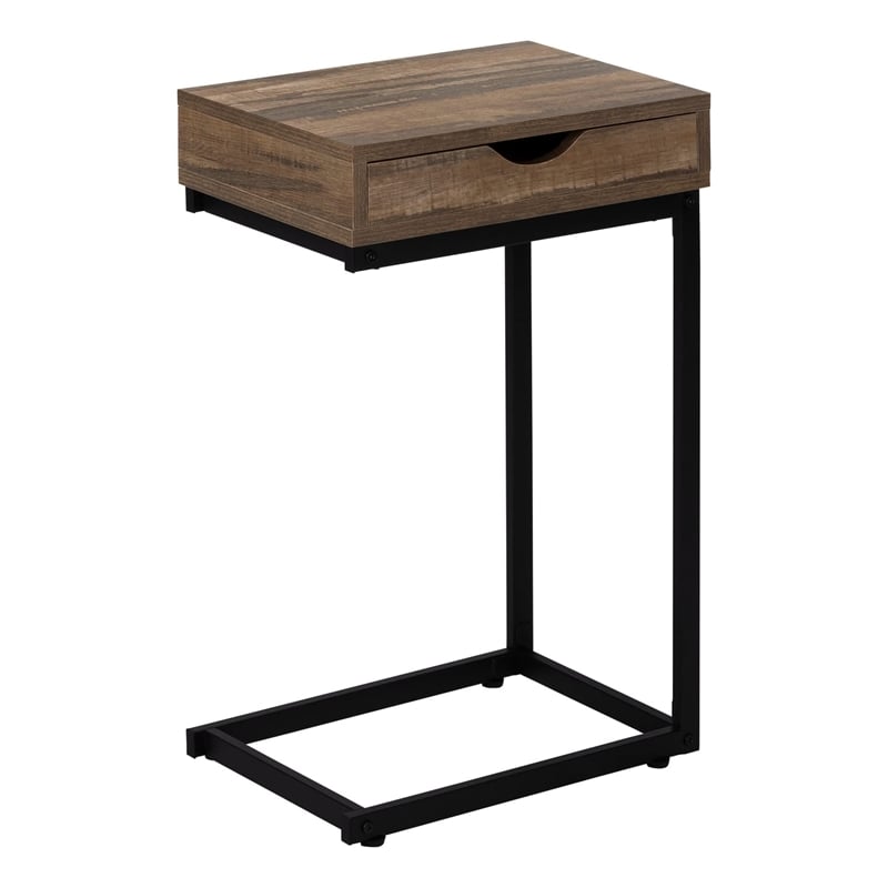 Accent Table C-shaped End Side Snack Living Room Bedroom Metal Brown