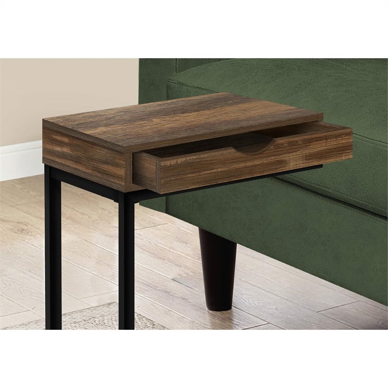 Accent Table C-shaped End Side Snack Living Room Bedroom Metal Brown