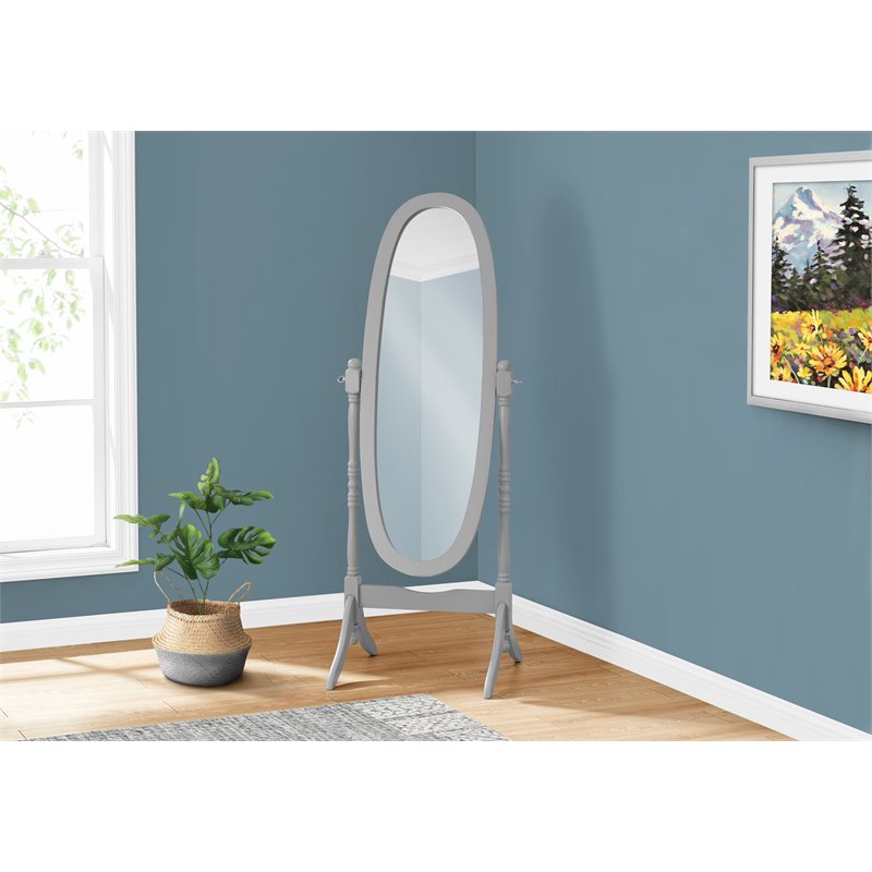 Monarch Solid Wood Oval Floor Mirror in Gray Cymax Business
