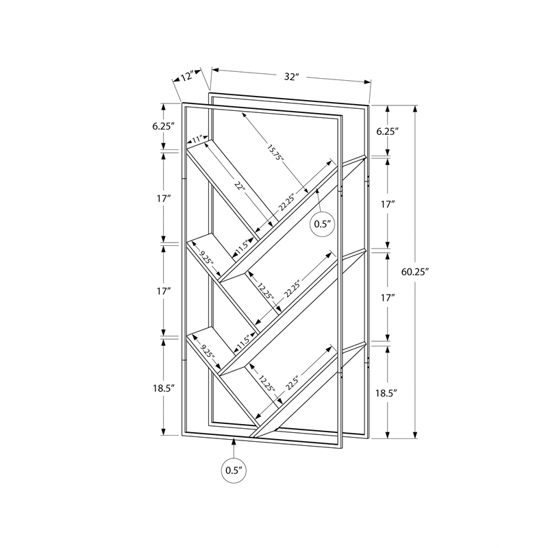 Bookshelf Bookcase Etagere 3 Tier 60