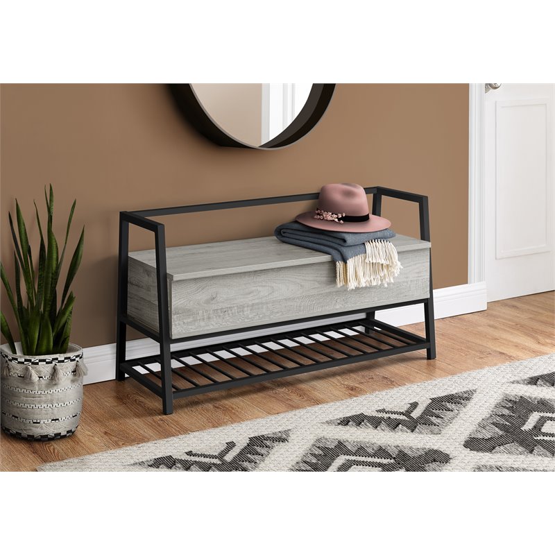 Monarch Metal Entryway Bench with Storage in Gray and Black Cymax
