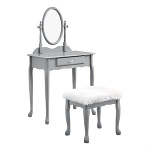 monarch vanity and upholstered stool in gray
