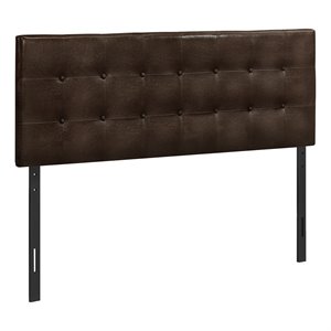 Monarch Queen Faux Leather Button Tufted Upholstered Panel Headboard in Brown