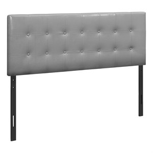 Monarch Queen Faux Leather Button Tufted Upholstered Panel Headboard in Gray