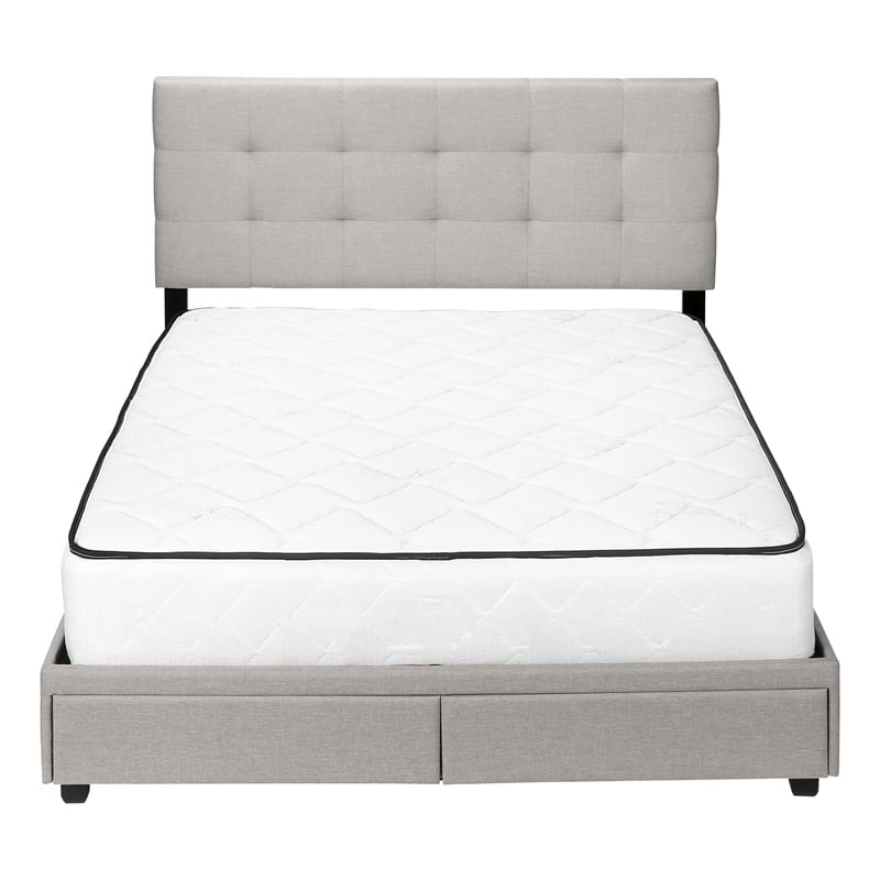 Bed Queen Size Platform Bedroom Frame Upholstered Linen Look Grey