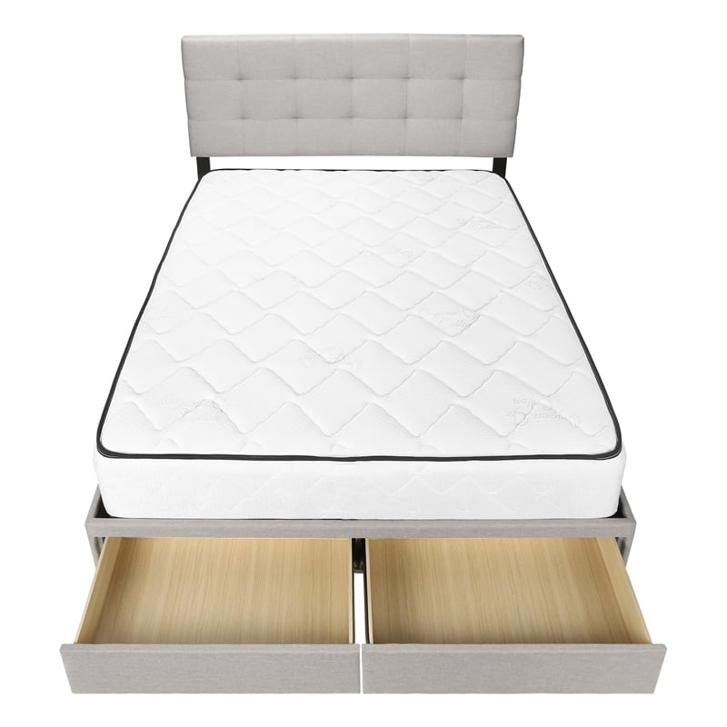 Bed Queen Size Platform Bedroom Frame Upholstered Linen Look Grey