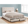 Bed Queen Size Platform Bedroom Frame Upholstered Linen Look Beige Black