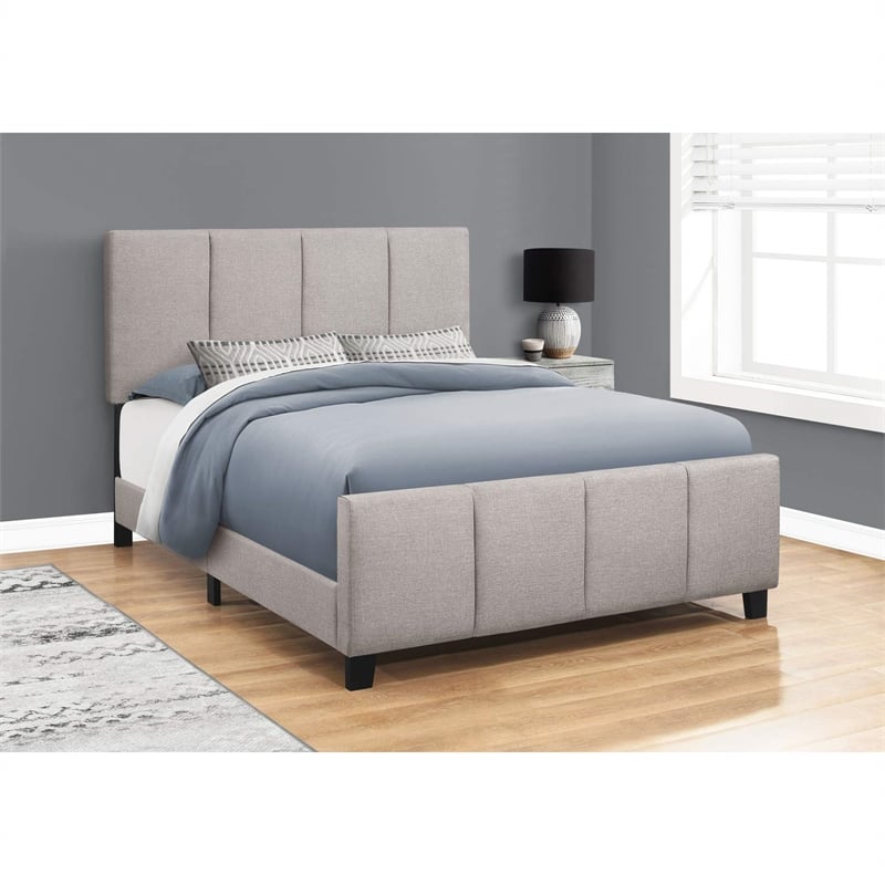 bed queen size platform bedroom frame upholstered linen look grey
