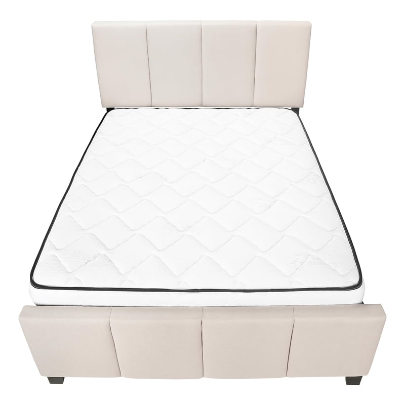 Bed Queen Size Platform Bedroom Frame Upholstered Linen Look Beige Black