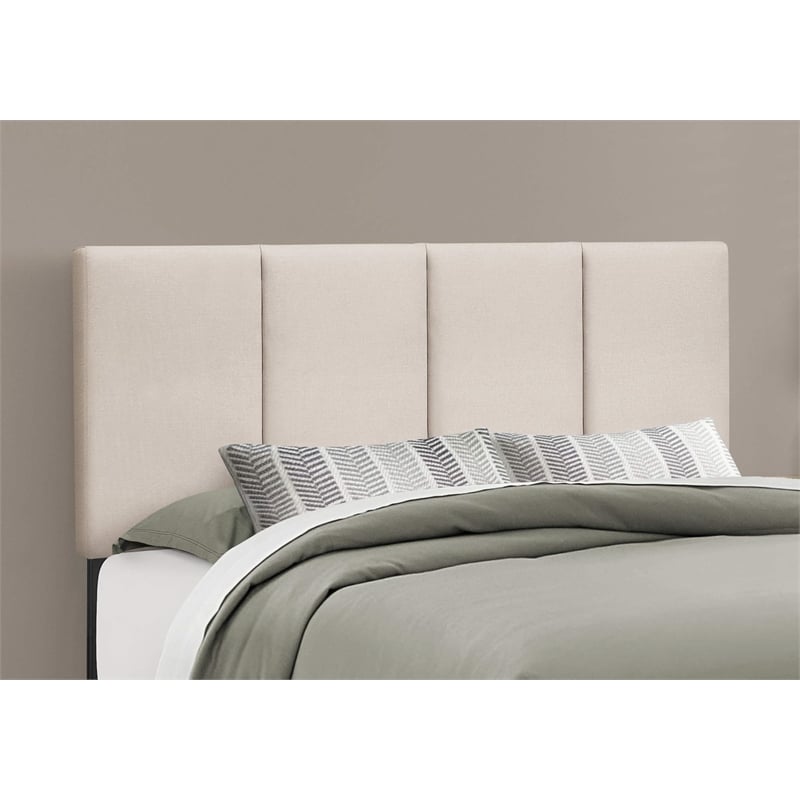 Bed Queen Size Platform Bedroom Frame Upholstered Linen Look Beige Black