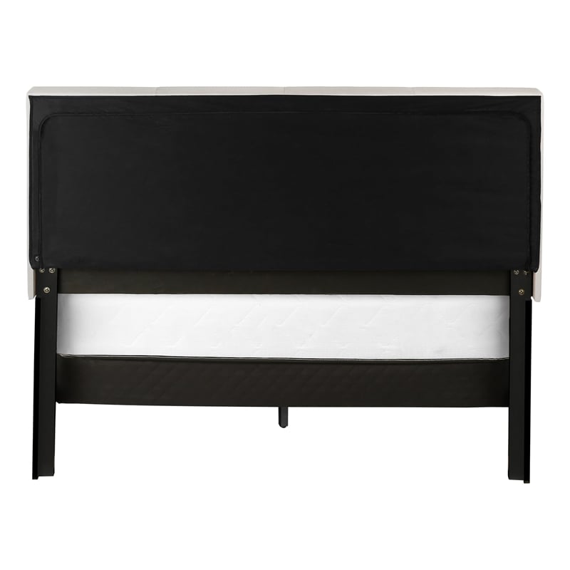 Bed Queen Size Platform Bedroom Frame Upholstered Linen Look Beige Black