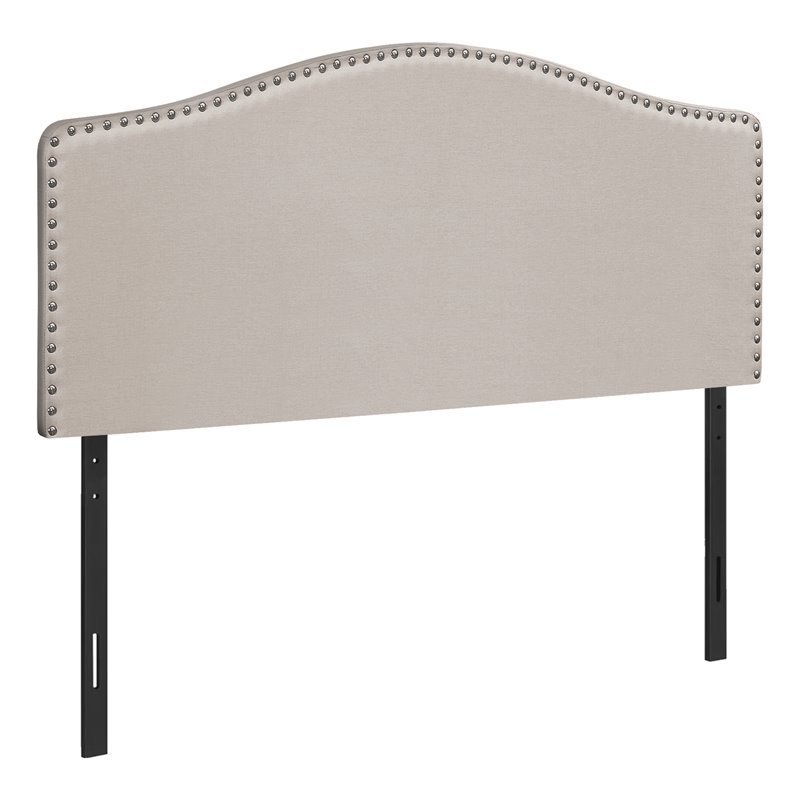 Monarch Queen Linen Nailhead Trim Upholstered Panel Headboard in Beige
