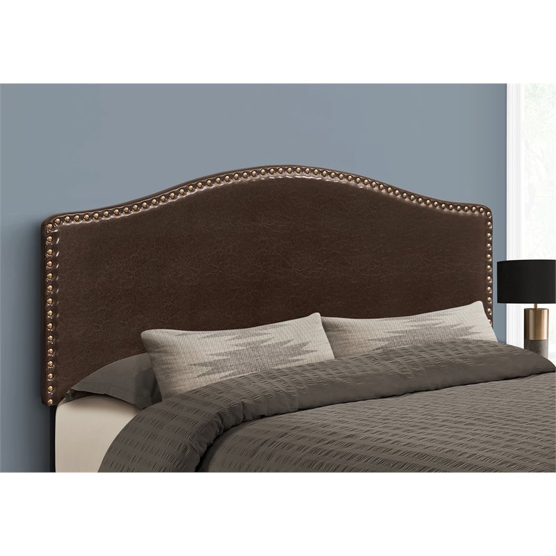 Monarch Queen Faux Leather Nailhead Trim Upholstered Panel Headboard in