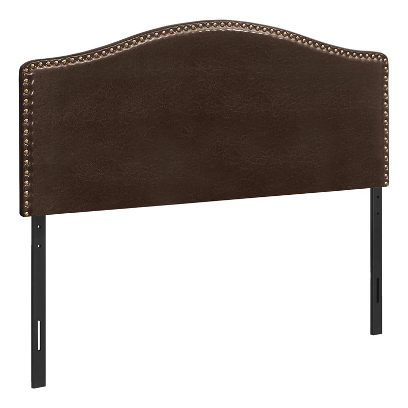 Monarch Queen Faux Leather Nailhead Trim Upholstered Panel Headboard In ...