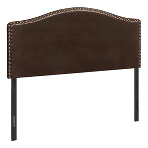 monarch queen faux leather nailhead trim upholstered panel headboard in brown