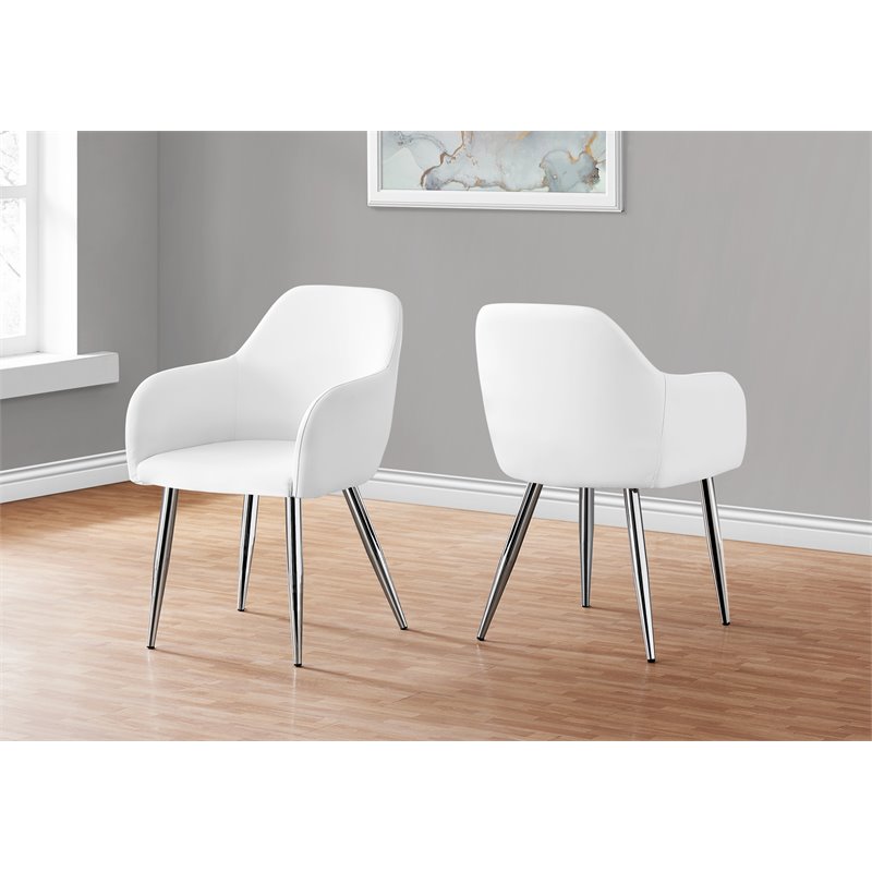 Monarch Faux Leather Upholstered Dining Chair in White (Set Of 2)