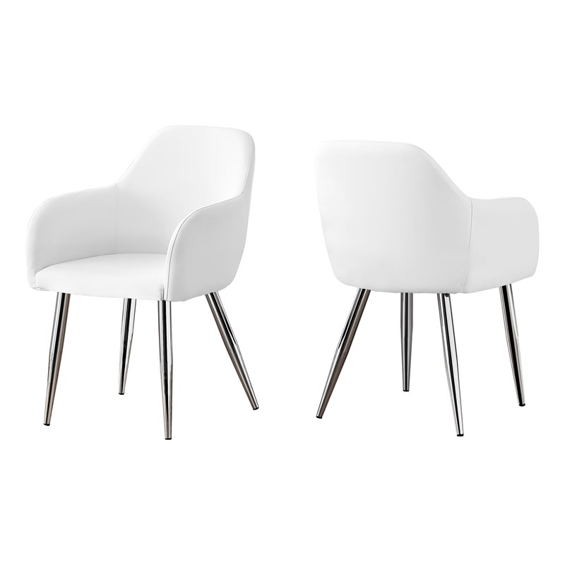 Monarch Faux Leather Upholstered Dining Chair in White (Set Of 2)