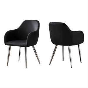 Monarch Faux Leather Upholstered Dining Chair in Black (Set of 2)