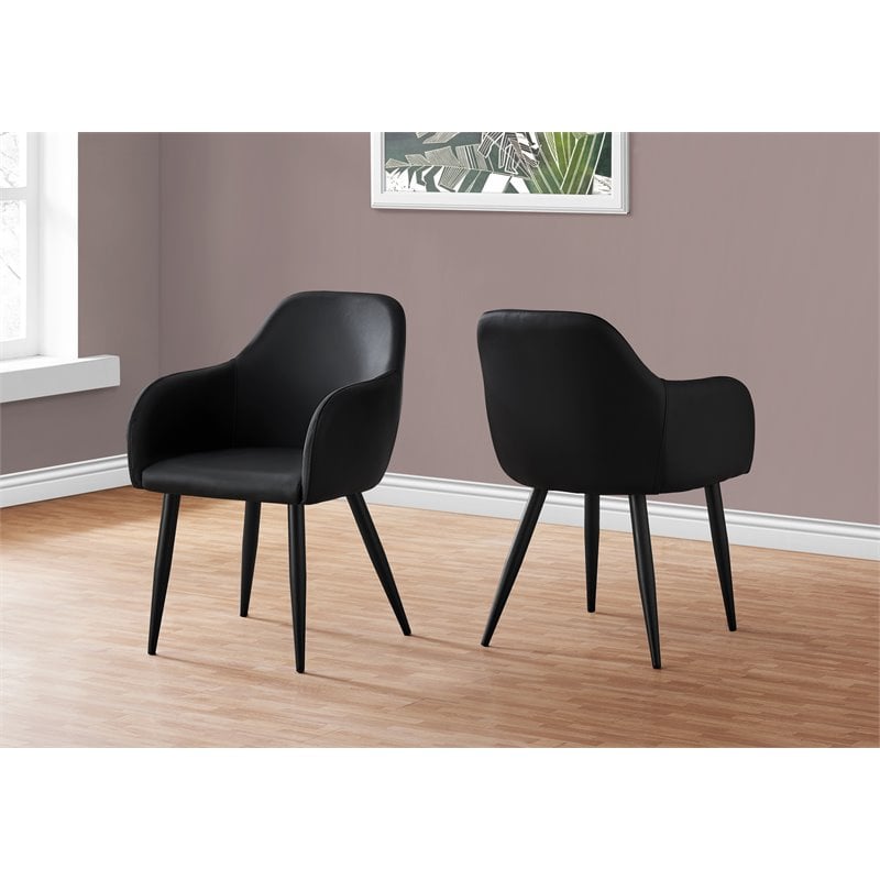 Dining Chair Set Of 2 Side Kitchen Dining Room Pu Leather Look Black