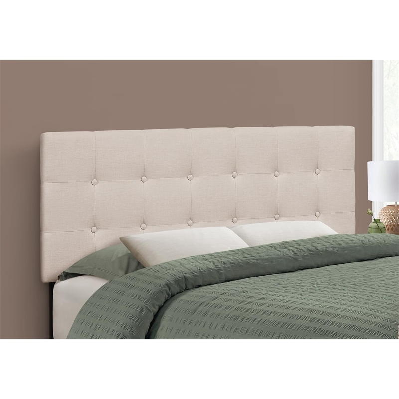 Bed Headboard Only Full Size Bedroom Upholstered Linen Look Beige