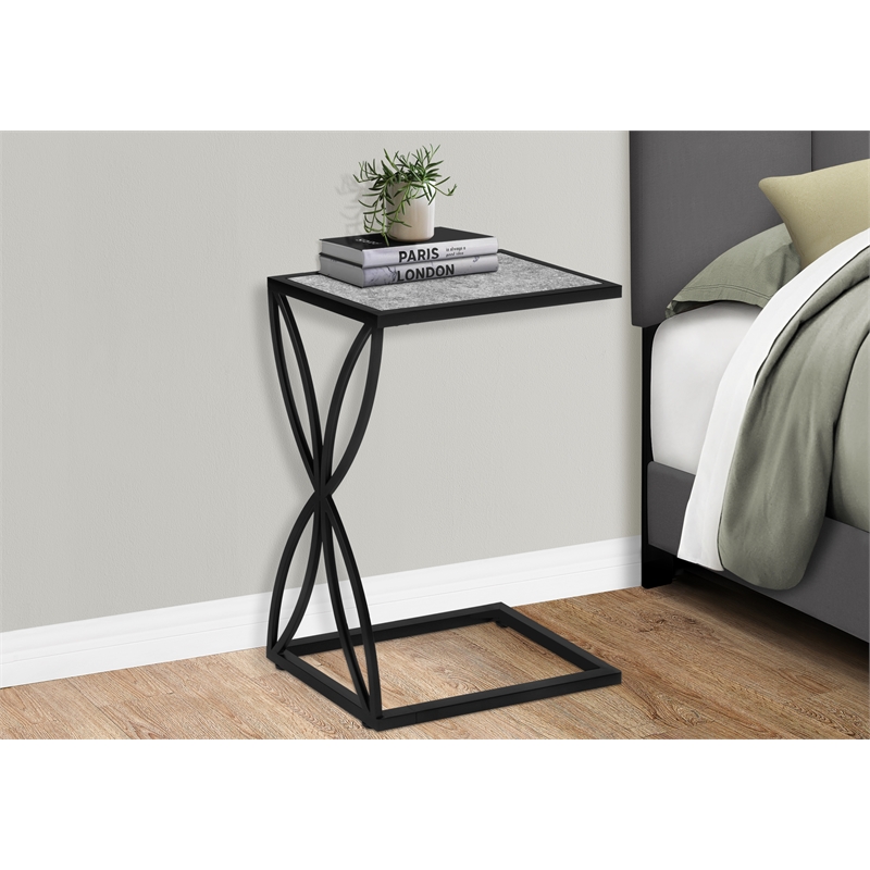 Accent Table C-shaped End Side Snack Living Room Bedroom Metal Grey