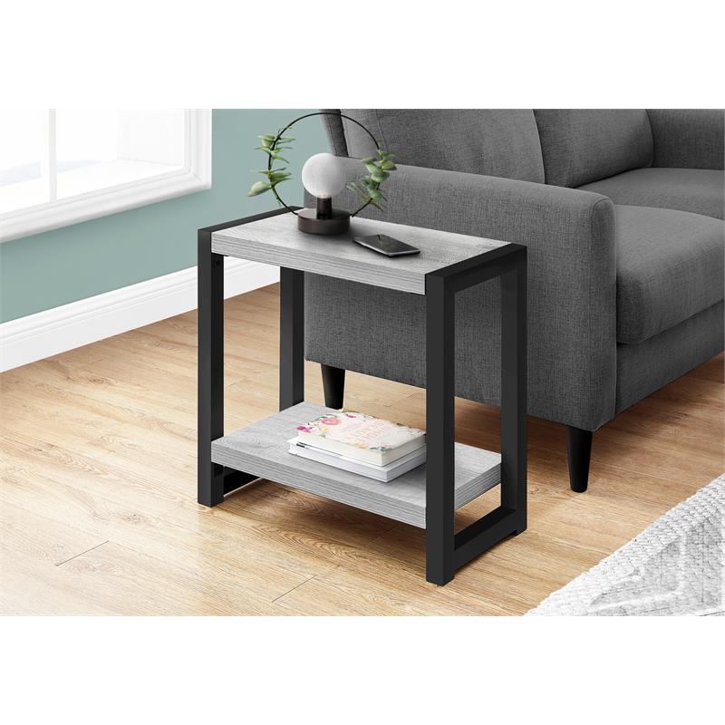 Accent Table Side End Narrow Small 2 Tier Bedroom Metal Grey