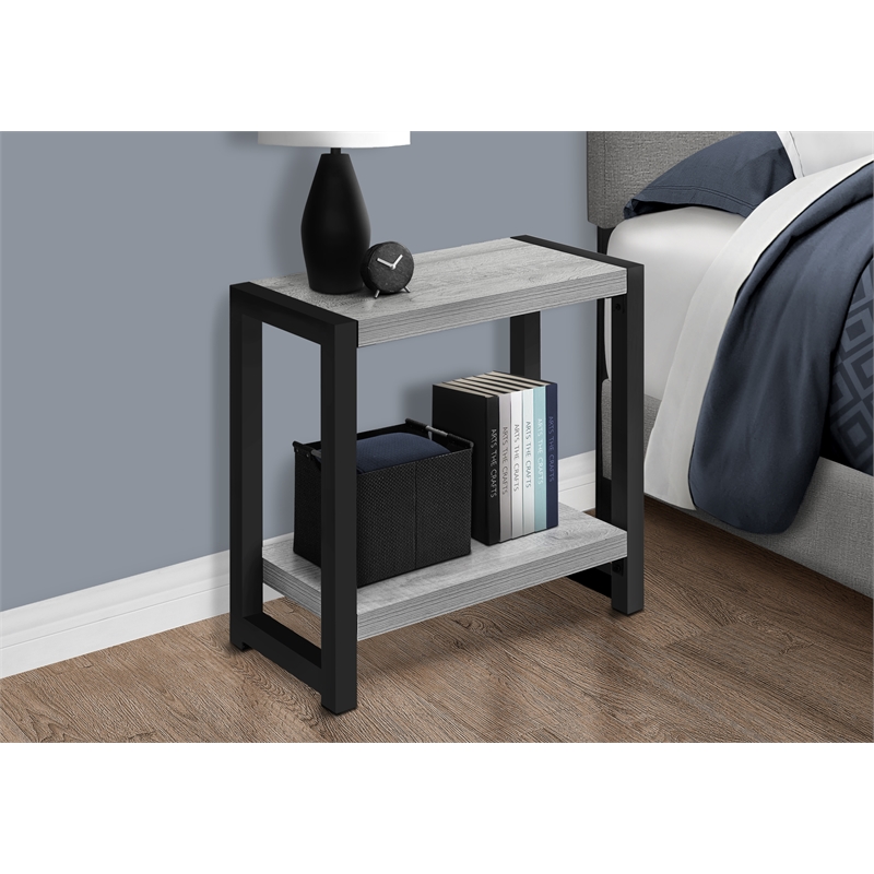 Accent Table Side End Narrow Small 2 Tier Bedroom Metal Grey