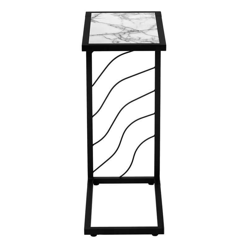 Accent Table C-shaped End Side Snack Bedroom Metal White Marble Look