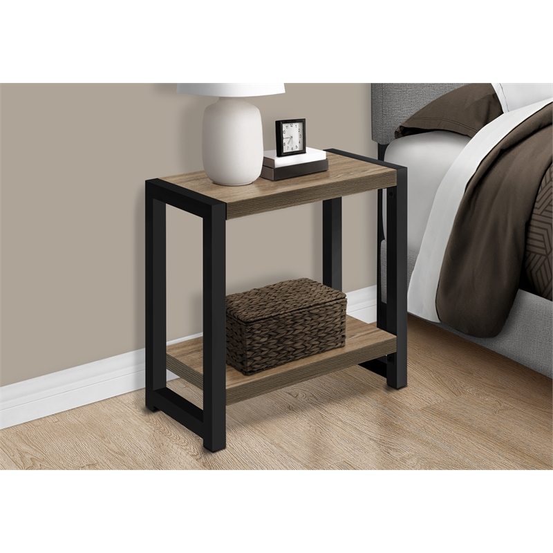 Accent Table Side End Narrow Small 2 Tier Bedroom Metal Brown
