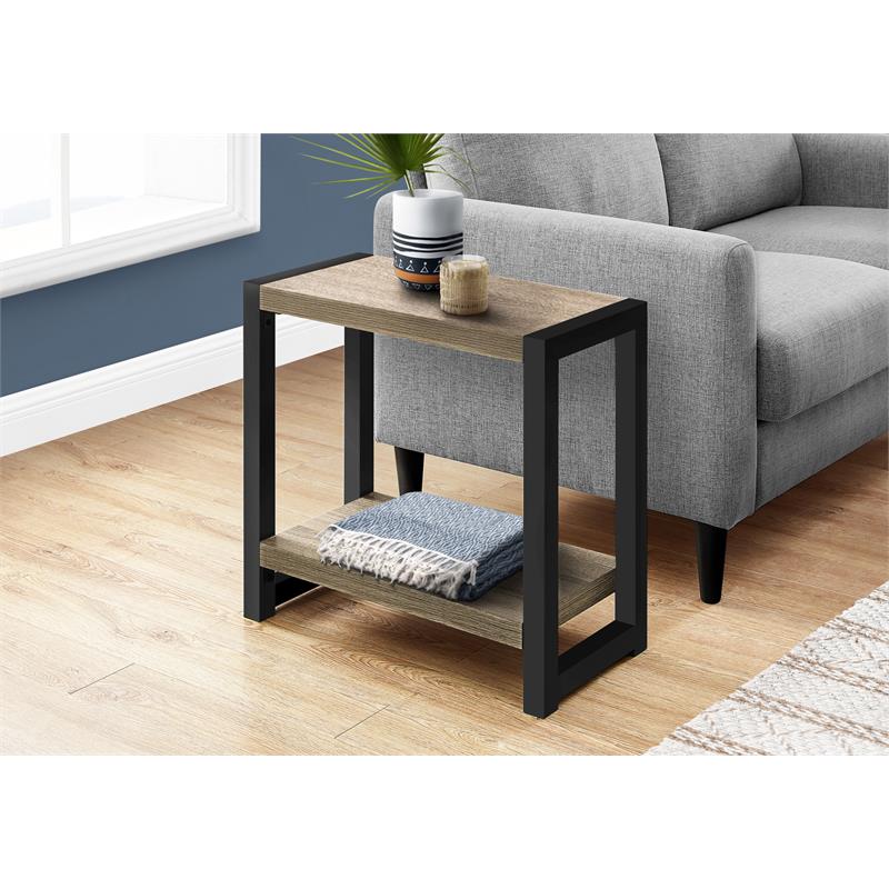 Accent Table Side End Narrow Small 2 Tier Bedroom Metal Brown