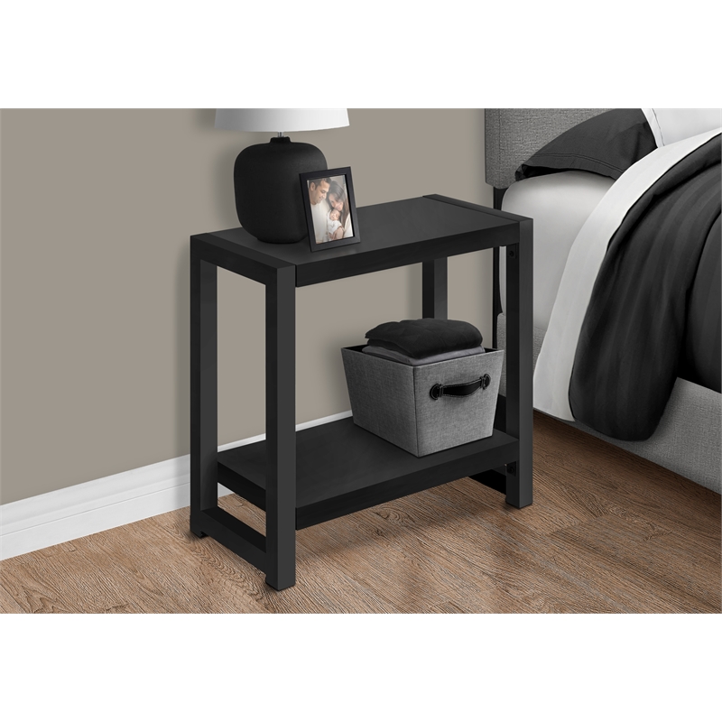 Accent Table Side End Narrow Small 2 Tier Bedroom Metal Black
