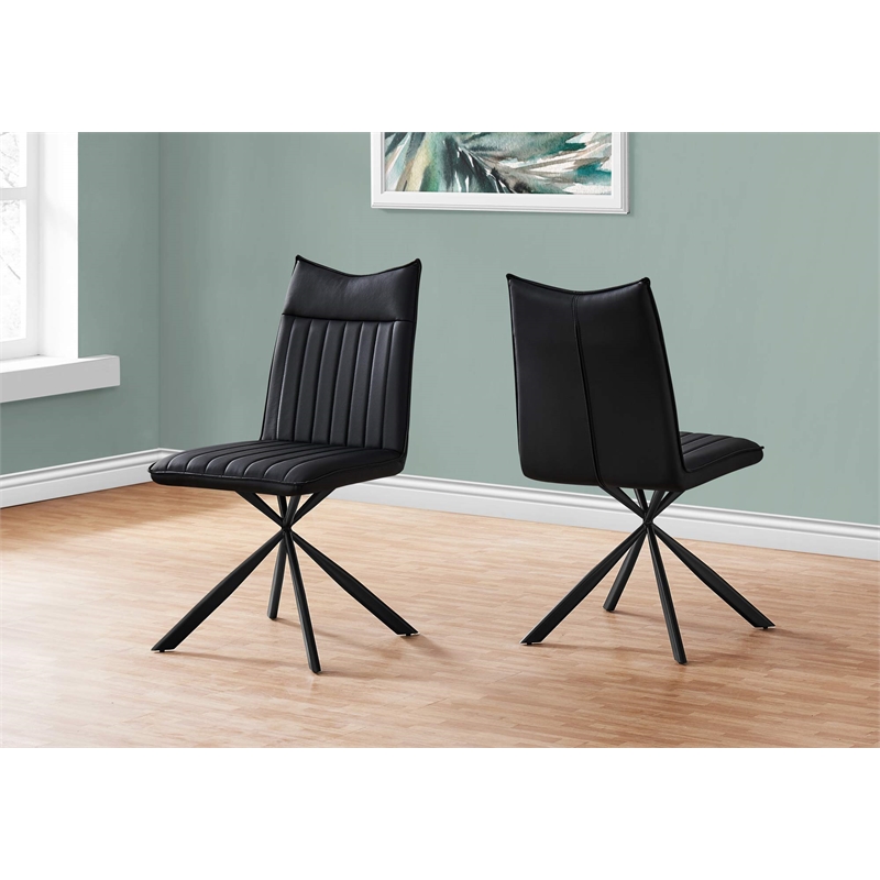 Dining Chair Set Of 2 Side Kitchen Dining Room Pu Leather Look Black