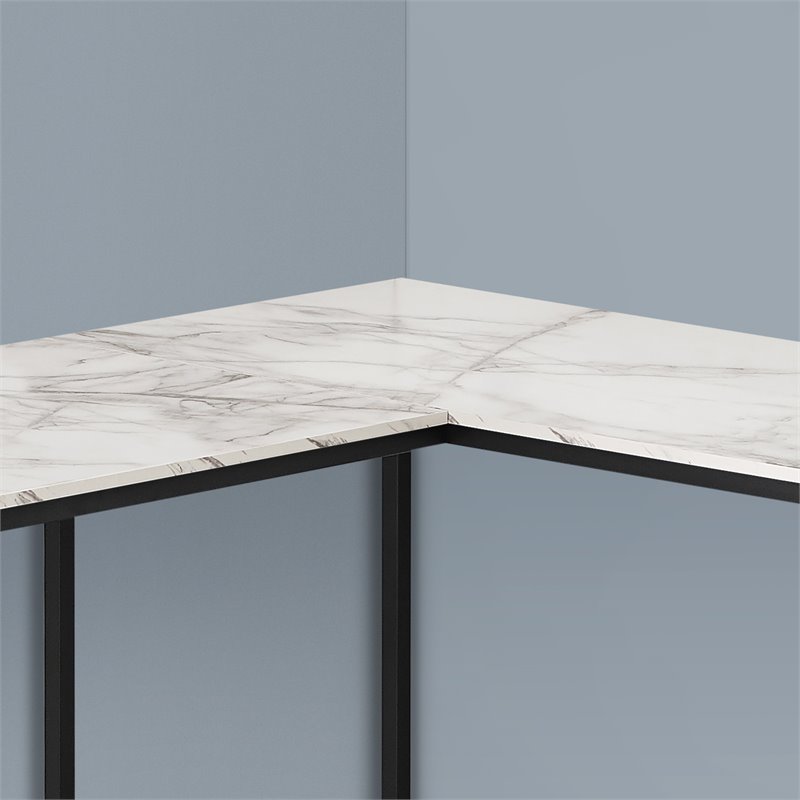 Monarch 58" L Shaped Corner Faux Marble Top Computer Desk in White and