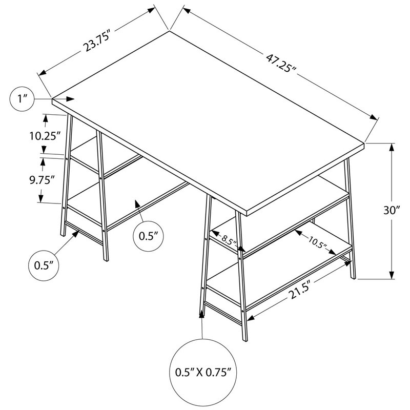Computer Desk Home Office Laptop Storage Shelves 48