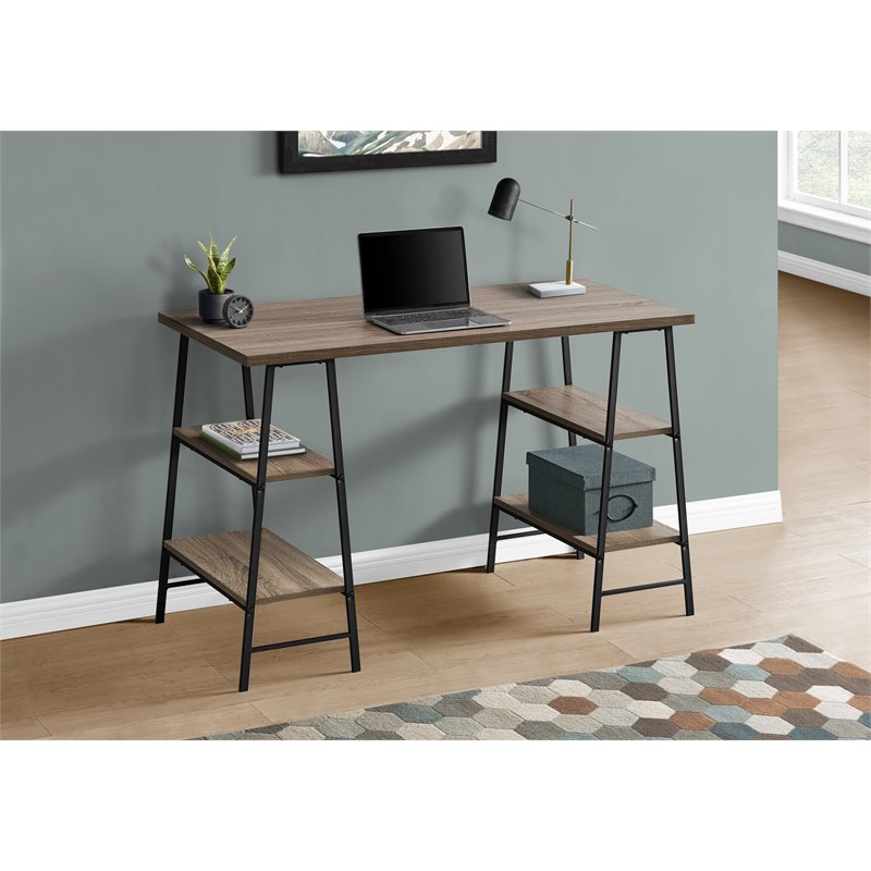 Monarch 3 Tier Wood Top Sawhorse Computer Desk in Dark Taupe and Black ...