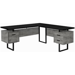 Monarch Reversible Wooden L Shaped Corner Computer Desk in Black and Gray