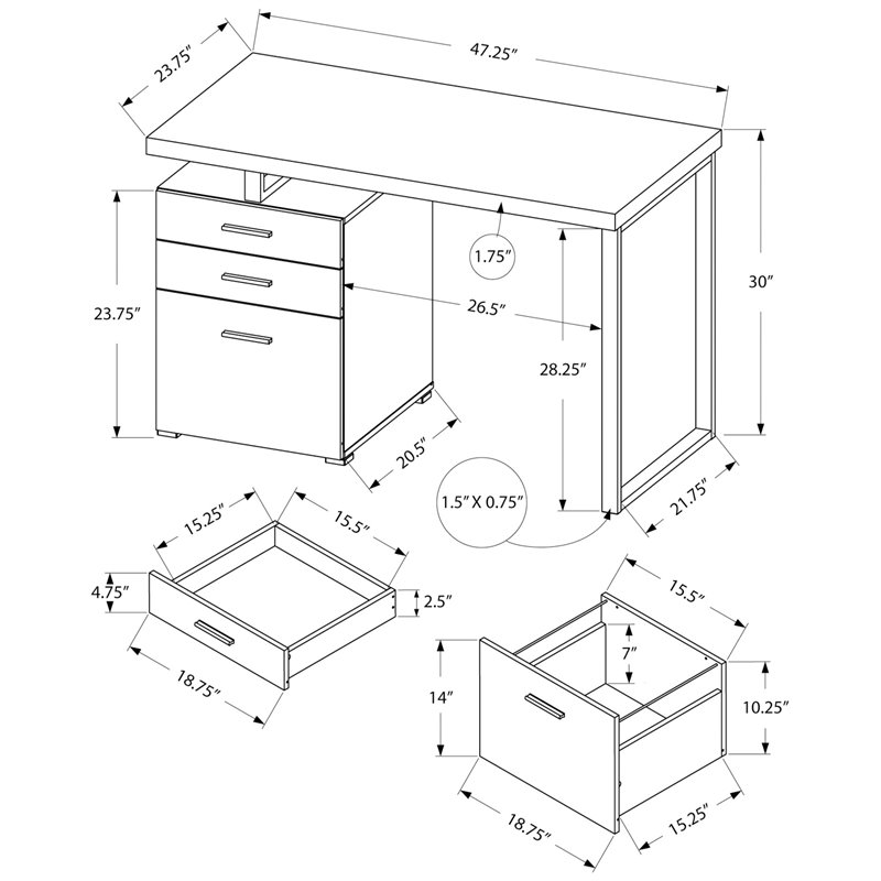 Computer Desk Home Office Laptop Storage Drawers 48