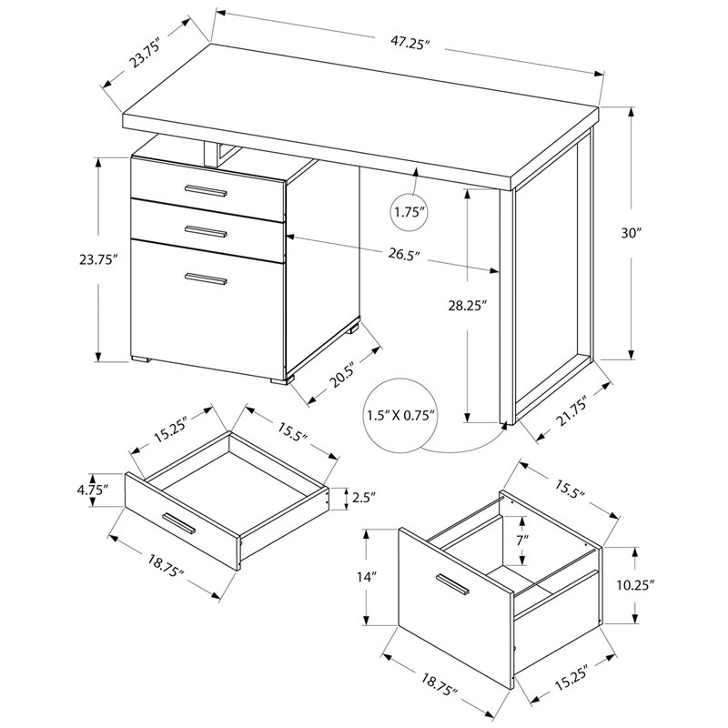 Computer Desk Home Office Laptop Storage Drawers 48